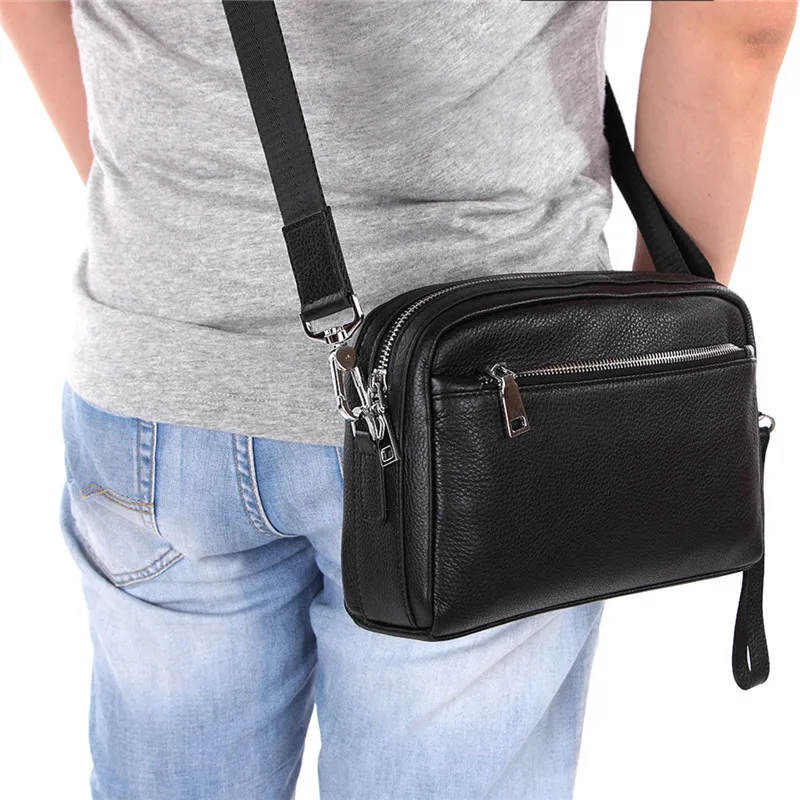 Nesitu Hohe Qualität Schwarz Echtes Leder Kreuz Körper Kleine Männer Messenger Taschen Männlichen Schulter Kupplung Tasche M8127