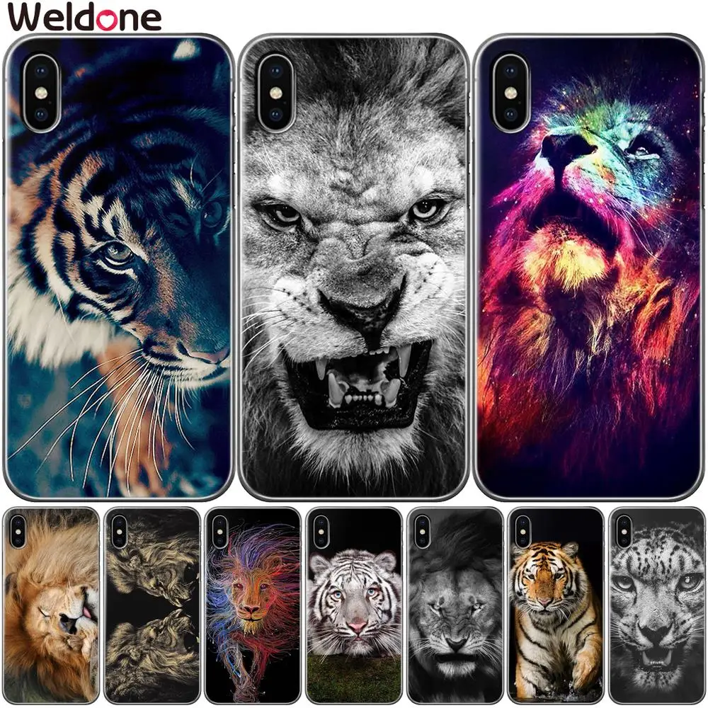 

Fashion Tiger lion Case Cover For Apple iPhone 7 X 5 5S 6 6s 8 Plus SE Soft Silicone Phone Cases Covers Etui Coque capa