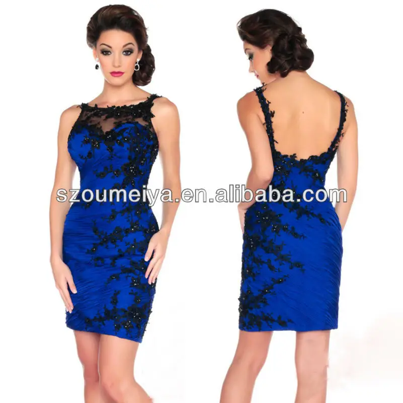 Free Shipping OEE751 Black Lace and Royal Blue Chiffon Two Color