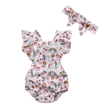 

Toddler Newborn Baby Infant Kids Unicorn Sleeveless Bodysuit Playsuit Outfits Clothes Set Size 0-18M