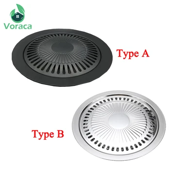 

2 Type BBQ Grills Round Pan Non-Stick Korean Barbecue Grill for Outdoor Restaurant Carbon Home Barbecue BBQ Accessories Tools