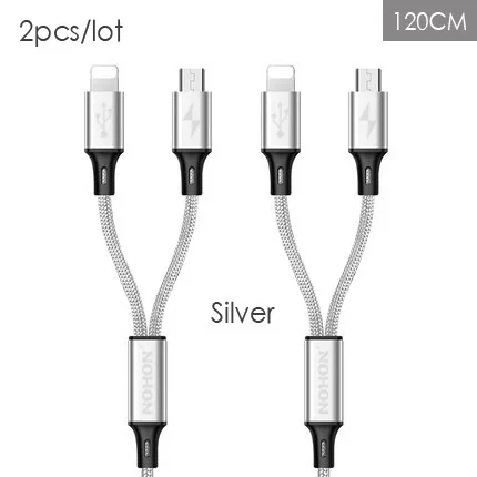 2 шт./лот NOHON 3 в 1 type C 8Pin Micro USB кабель для iPhone 8X7 6 6S Plus iOS 10 9 8 samsung Nokia USB кабели для быстрой зарядки - Цвет: 2 IN 1 Silver Silver