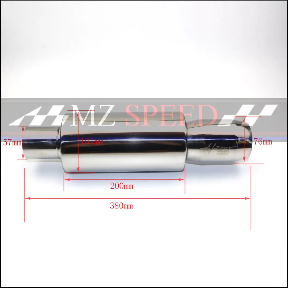 car styling universal car muffler exhaust stainless steel burn-blue muffler 57 mm imported to 76 mm outlet