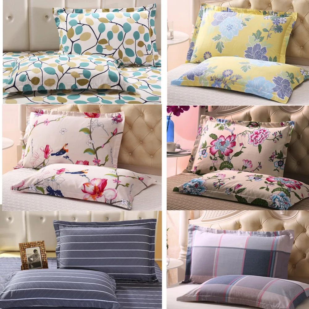 

Quality 1 Pair 2pcs 100% Cotton Queen/Standard Pillow Shams Cases Cover Plaid Checked Flora Stripe Flower