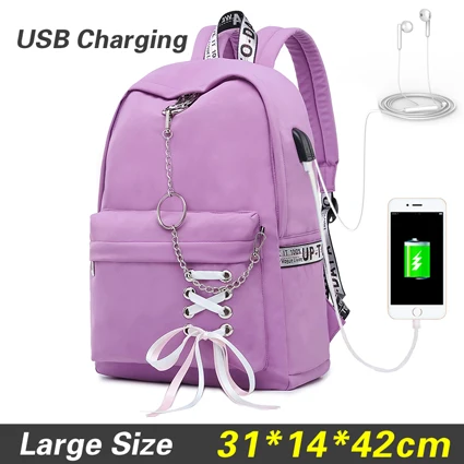 WINNER, новинка, водонепроницаемый женский рюкзак, зарядка через usb, школьный ранец для ноутбука, женский, для путешествий, на каждый день, Mochila Bolsas Kawai - Цвет: 31x14x42cm