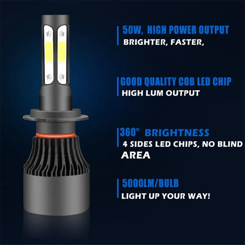 2PCS 6500K H4 LED H7 H11 H8 HB4 HB3 Auto Car 9012 9004 9007 H13 Headlight Bulbs 50W 10000LM Car Styling 6500K led headlight
