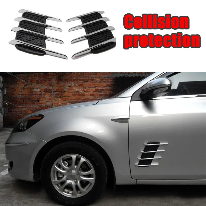 2pcs Car Side Air Flow Intake Grille Vent Net Hole Cover Decorative Sticker Universal Side Air Flow Grille chrome silver