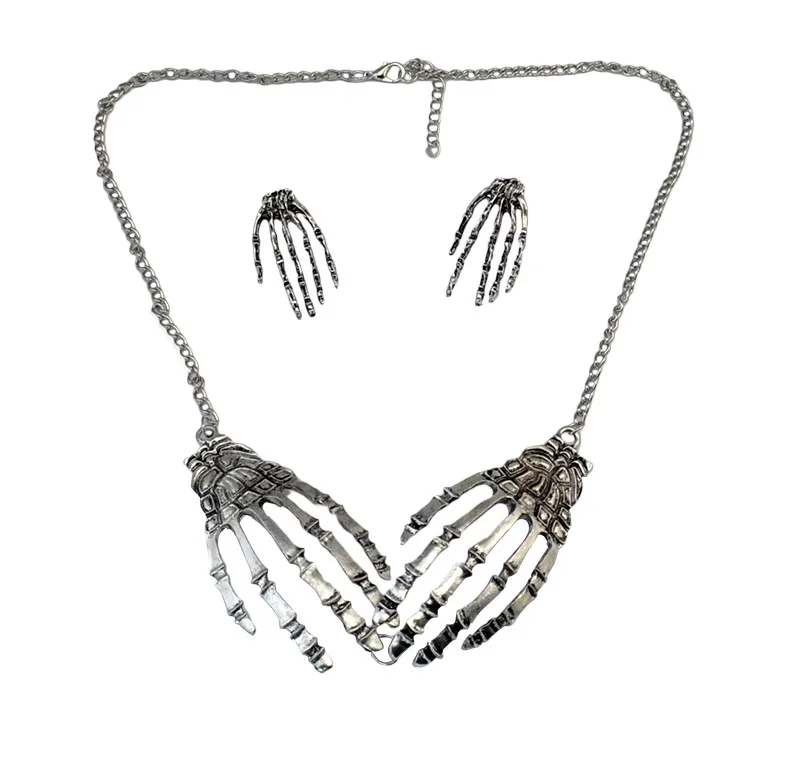 Punk style retro silver plated tiny bone hands pendant necklace set fashion jewelry, statement necklace - idealway_img1.cdn.tradew.com_3