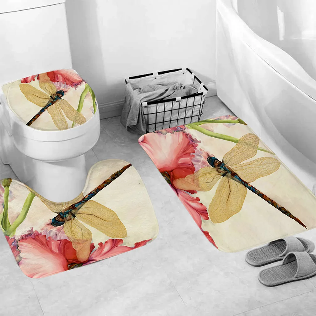 

3pcs Non-Slip dragonfly printed Bath Mat Bathroom Kitchen Carpet Doormats Decoration tapa inodoro toilette