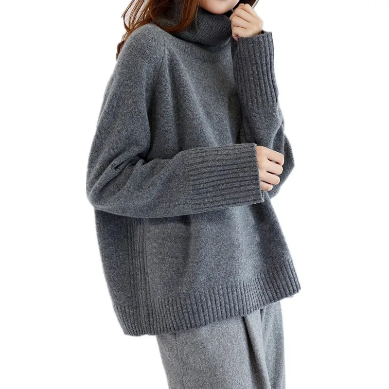 Gejas Ainyu Зима Новая мода кашемир шерсть для женщин теплые однотонные свитеры повседневное длинный рукав Водолазка свободные пуловеры вязание