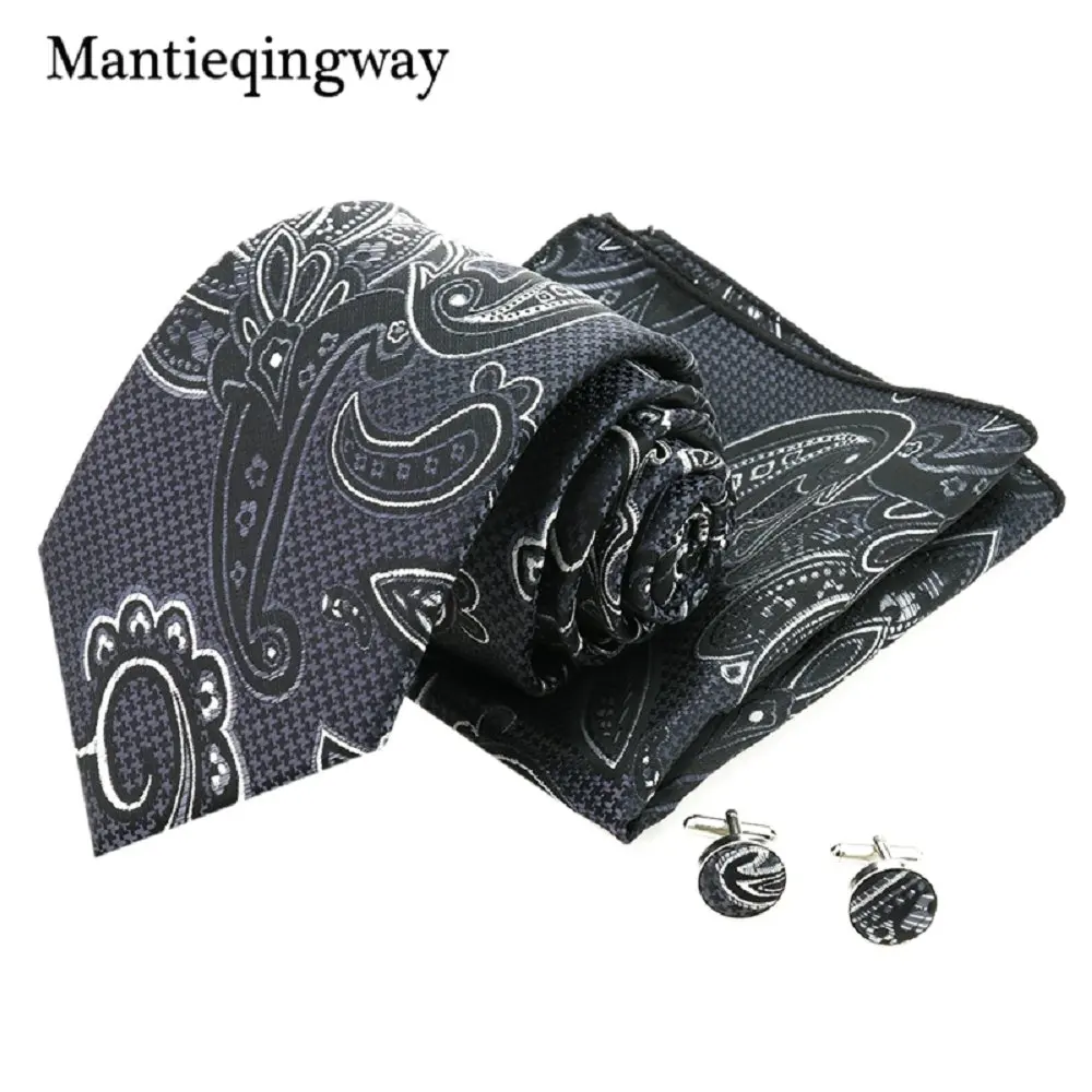 Mantieqingway, Ретро стиль, Пейсли, жаккард, 8,5 см., Gravata Hanky, запонки, Наборы для мужчин, для мужчин, широкий воротник, галстук, квадратные запонки, наборы, на каждый день - Цвет: 029