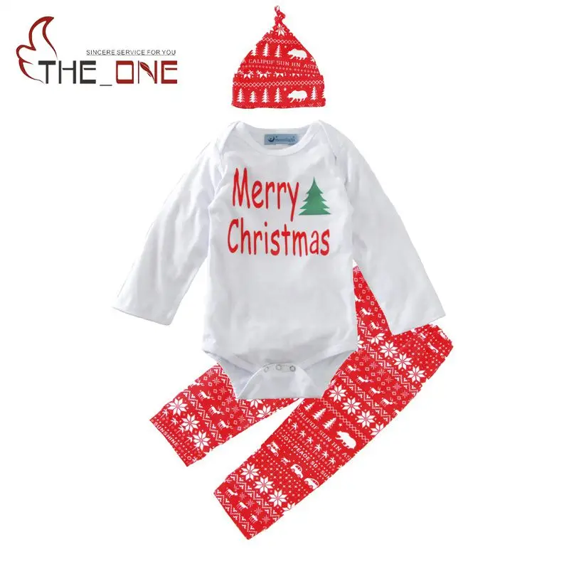 Baby Xmas Rompers Sets Toddler Girls Cotton Merry Christmas Print font b Bodysuit b font Pants