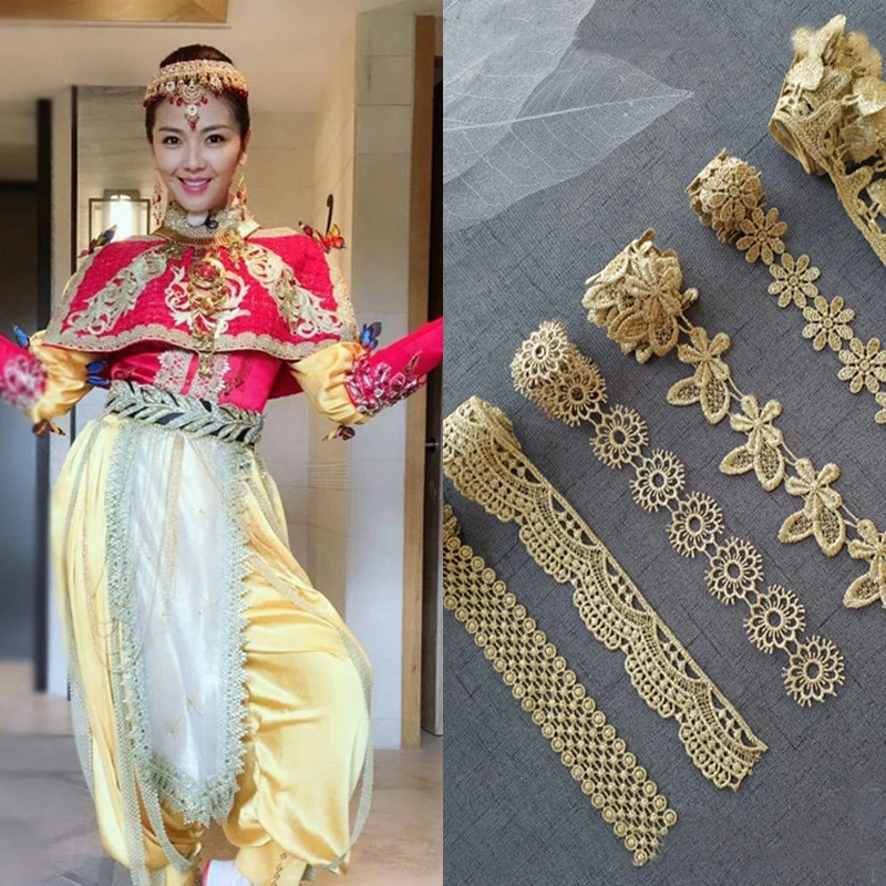 

5Yards/lot Metallic Gold Lace Trim DIY Handmade Embroidery Water Soluble Lace Trimmings Venice for Garments
