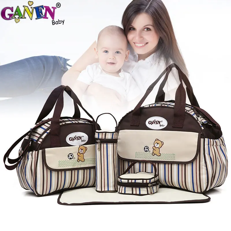 

5 Pcs Set Diaper Bag Large Capacity Handbags For Baby Carts Multifunction 3-In-1 Strollers Mother Maternity Bag To The Hospital
