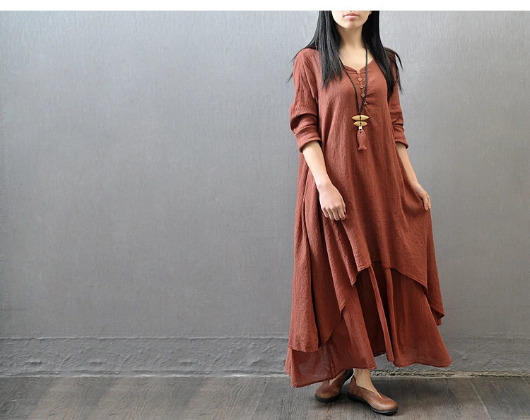BONGOR LUSS 2017 New Fashion Women Dress Loose Long Sleeve Autumn Spring Dress Cotton Linen Solid Long Dress Vestidos Plus Size (28)