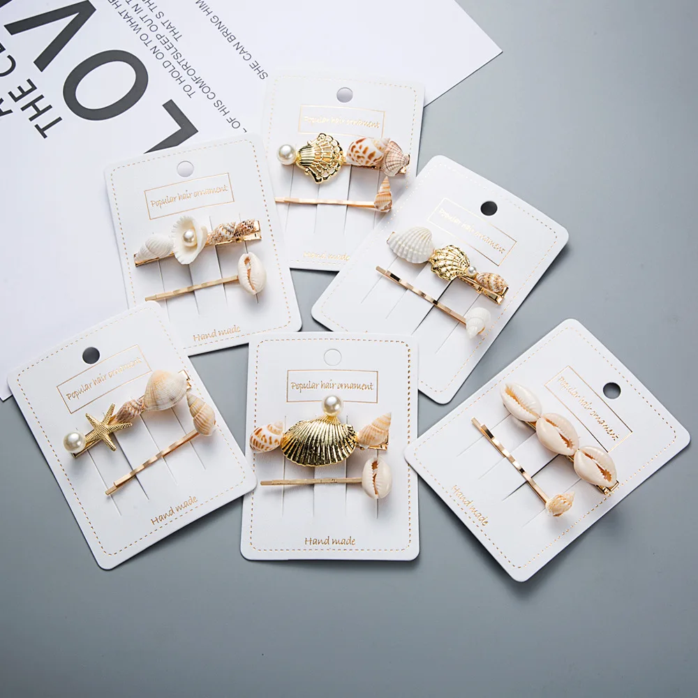 

2pcs/set 2019 New Marine Style Metal Gold Shell Conch Pearl Hairpins Hair Clips for Women Hairgrip Beach Hair Accessories