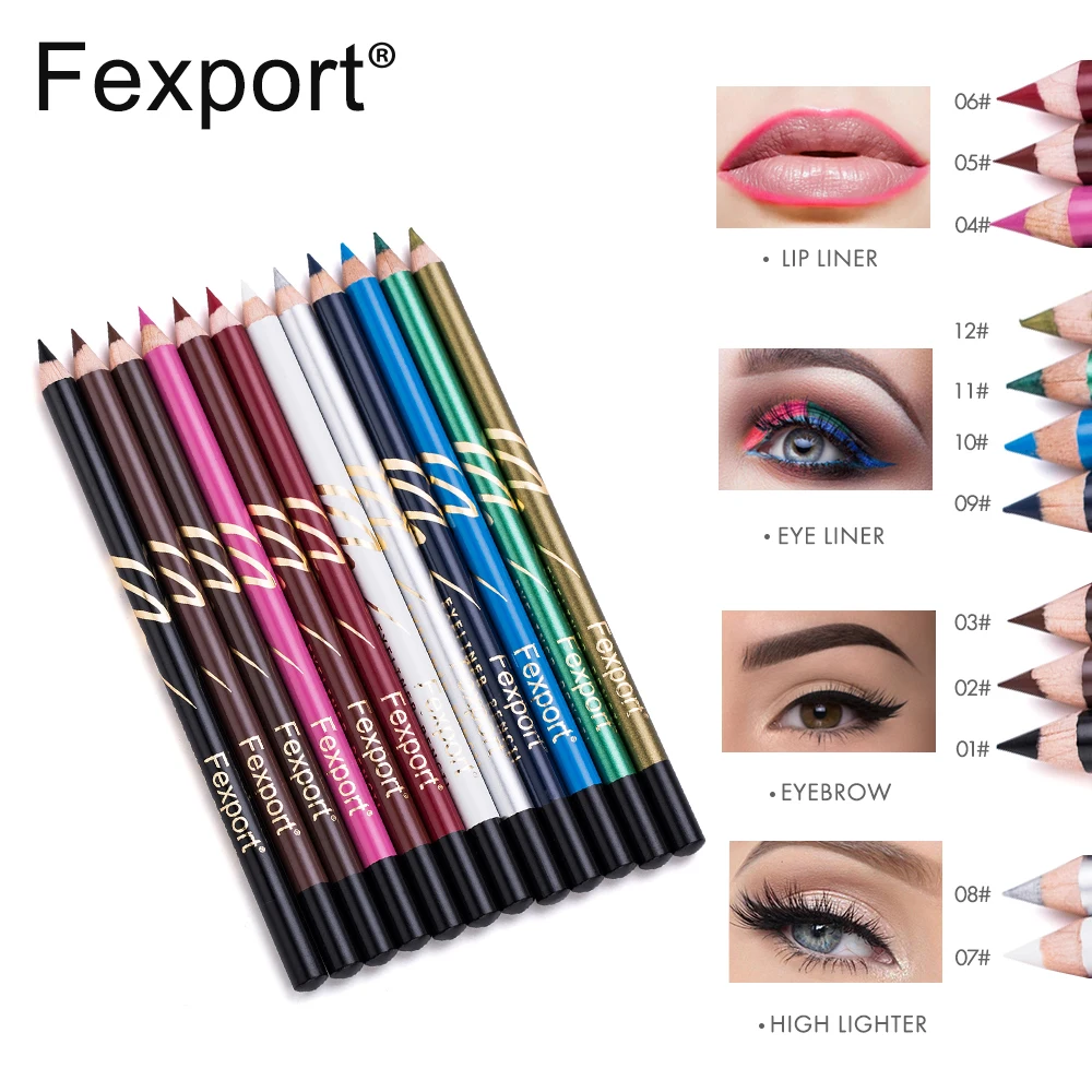 Карандаш для глаз Fexport 12 цветов водостойкая стойкая сексуальная красная