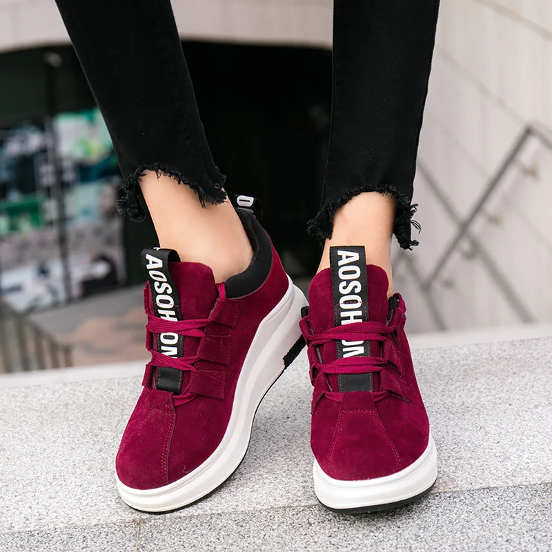 Fooraabo tenis feminino повседневная женская обувь Черные Замшевые Кожаные сникерсы на