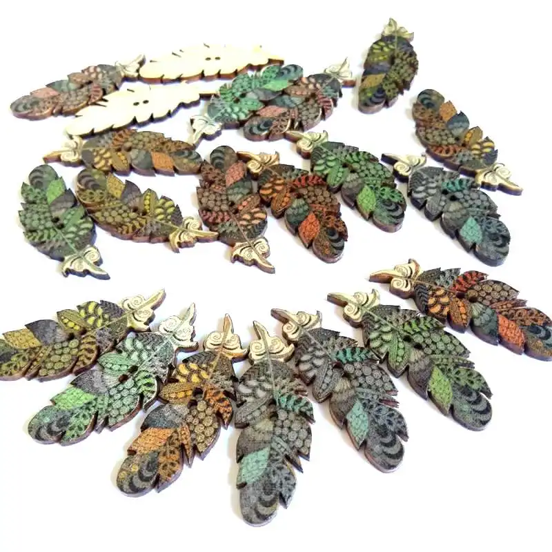 

20/50pcs/pack feather buttons Wooden Buttons DIY Decoration Wood Button Sewing Scrapbooking Clothes Crafts Accessories