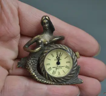 

Old decorative carving copper mermaid collection mechanical pocket watch