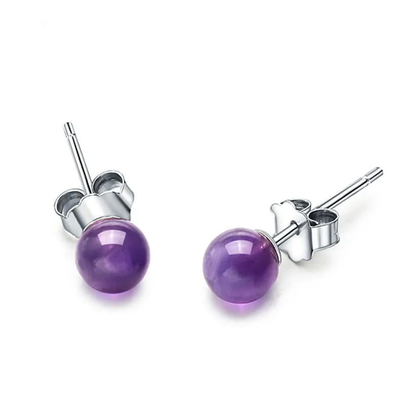 Amethyst Beads Stud Earrings 925 Sterling Silver Earrings for Women Natural Purple Crystal Earings Eternal Match Jewelry4