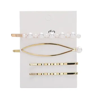 

2019 Brand New side clip card Metal pearl hairpin combination minimalist sweet wind bangs clip word clip temperament elegant