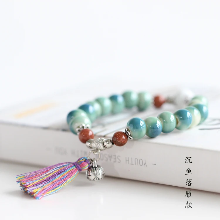 

Manual Ceramic Chinese Style Hand-Woven Bracelet Adorn Honeysuckle Gift Tassel Lotus Ceramic Bracelet