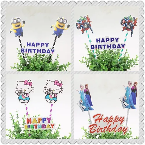 

1set KT/mickey/minnie/minions cartoon theme cake topper picks flag kid birthday party decoration cupcake topper accessories