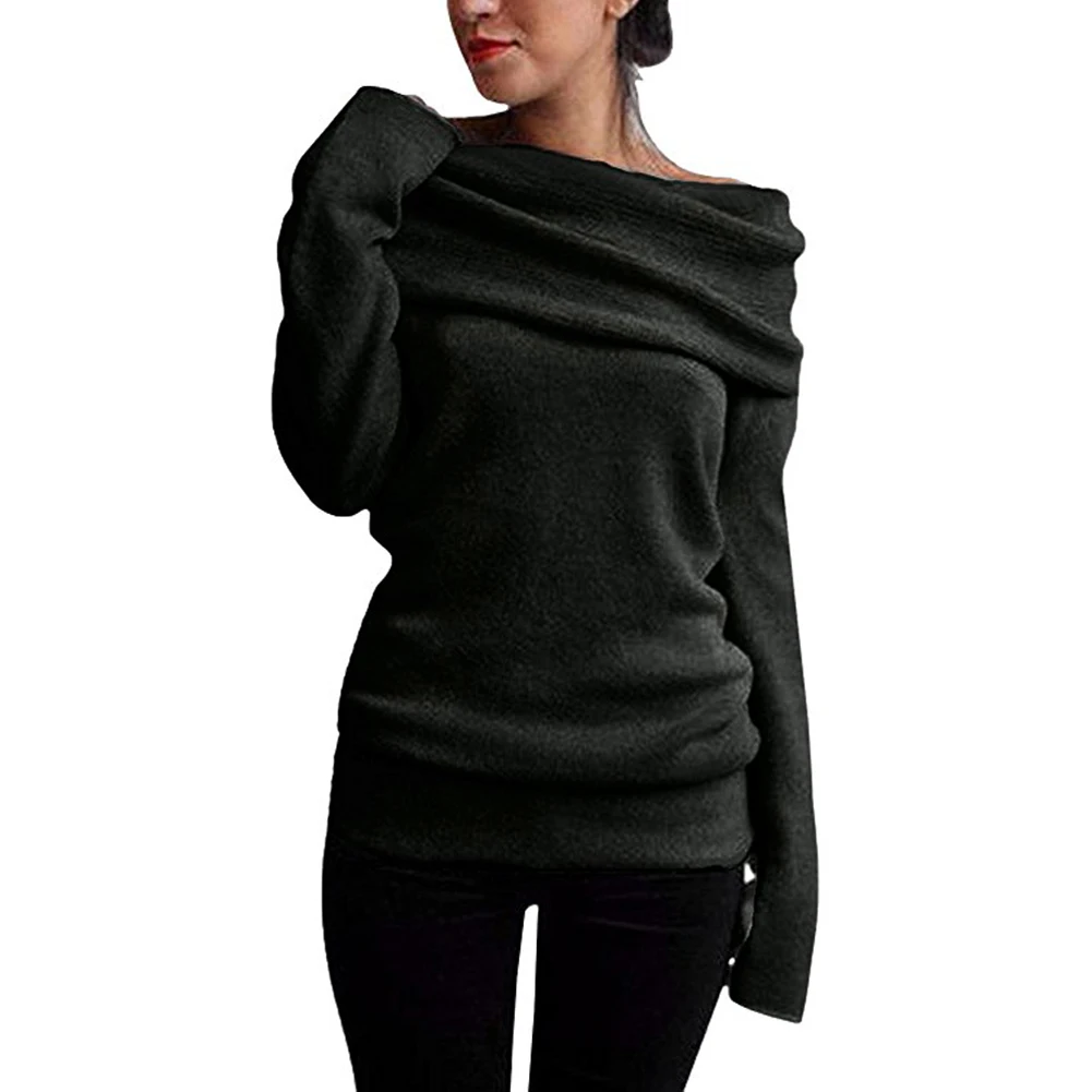 Anself 5XL размера плюс женская одежда с открытыми плечами свитер с воротником хомут с длинным рукавом вязаный пуловер Джемпер Топ Осенняя теплая вязаная одежда