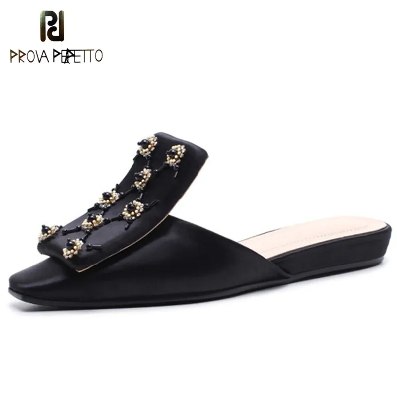 

Prova Perfetto 2018 New Flat Slippers Women Brand Designer Pantoufle Femme Really Leather Ladies Shoes Square Toes Women Loafers