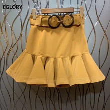 Высококачественная юбка, Осеннее Стильное женское платье с цветным блоком, простроченным поясом, Лоскутная мини-Клубное платье с рюшами, женская повседневная юбка