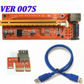 

VER 007S Red PCI-E PCI E Express 1X to 16X graphics card Riser Card SATA Molex Power Supply with USB 3.0 Cable For Bitcoin Miner