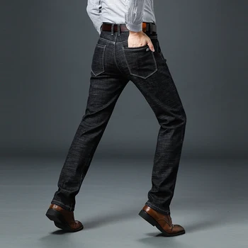 

jantour Brand 2019 New Men's Black Jeans Fashion Classic Style Elastic Slim Straight Trousers thin Jeans Male Large size42 44 46