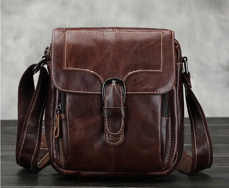 

Genuine leather men's small messenger bag first layer cowhide leather male shoulder bag vintage wax oil casual man handbag