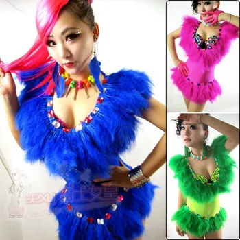 

New atmosphere nightclub DJ female singer ds costume feathers jumpsuit Jazz stage set lead dance