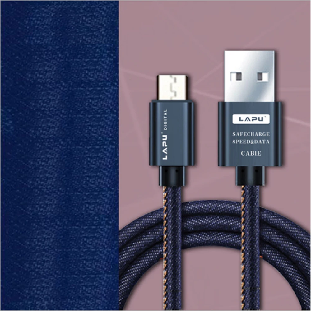 

Fast Data Charging Charger Wire Durable Denim Braided Sync Data Micro USB type-C Cable for iPh for Android Phone device