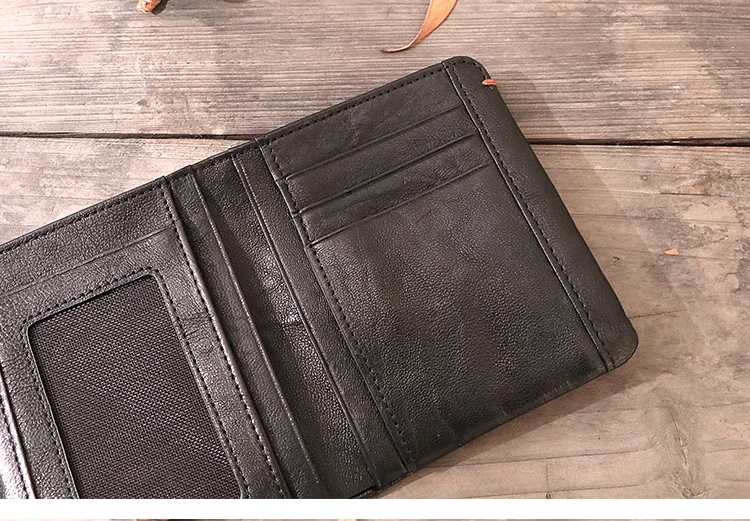 Тонкий мягкий дизайнерский черный мужской мини-кошелек из натуральной кожи с держателем для фотографий держатель для карт TH01