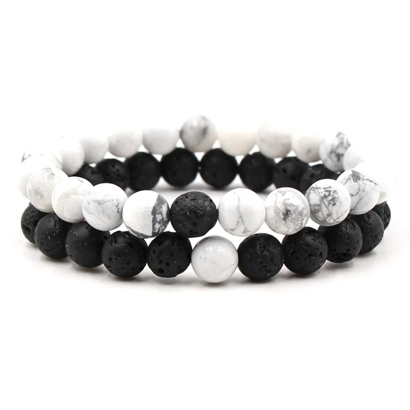 

4 STYLES Essential Oil Perfume Diffuser 8mm Black Lava Women Stone Beads Bracelet White Howlite Stone Beads Bracelet Stretch