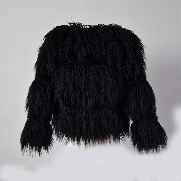 Fashion faux fur coat female European and American imitation rabbit fur fur coat cotton coat collar stand collar stripe (13)