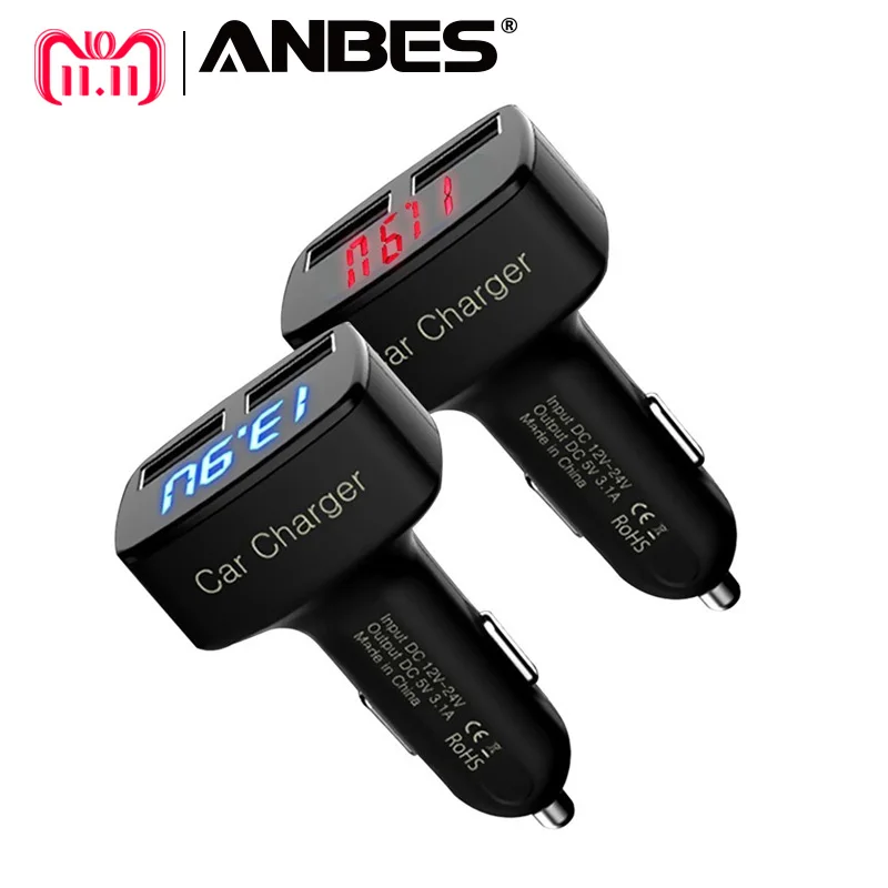 Anbes DC 5V 3.1A 2 USB Car Charger Temperature Tester Universal Adapter Voltage Current Meter Digital LED Display Anbes DC 5V 3.1A 2 USB Car Charger Temperature Tester Universal Adapter Voltage Current Meter Digital LED Display
