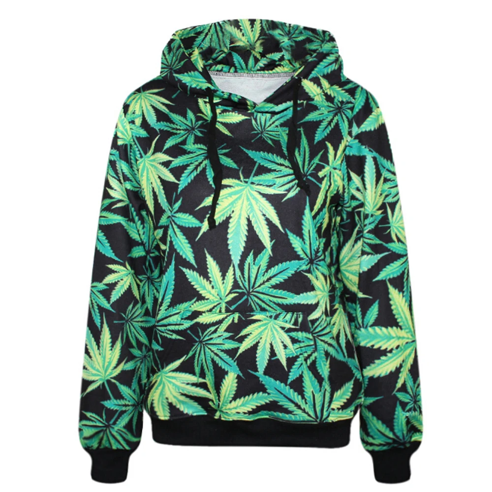 2018 Beautiful Nature Style 3d hoodies Green Leaves print hooded