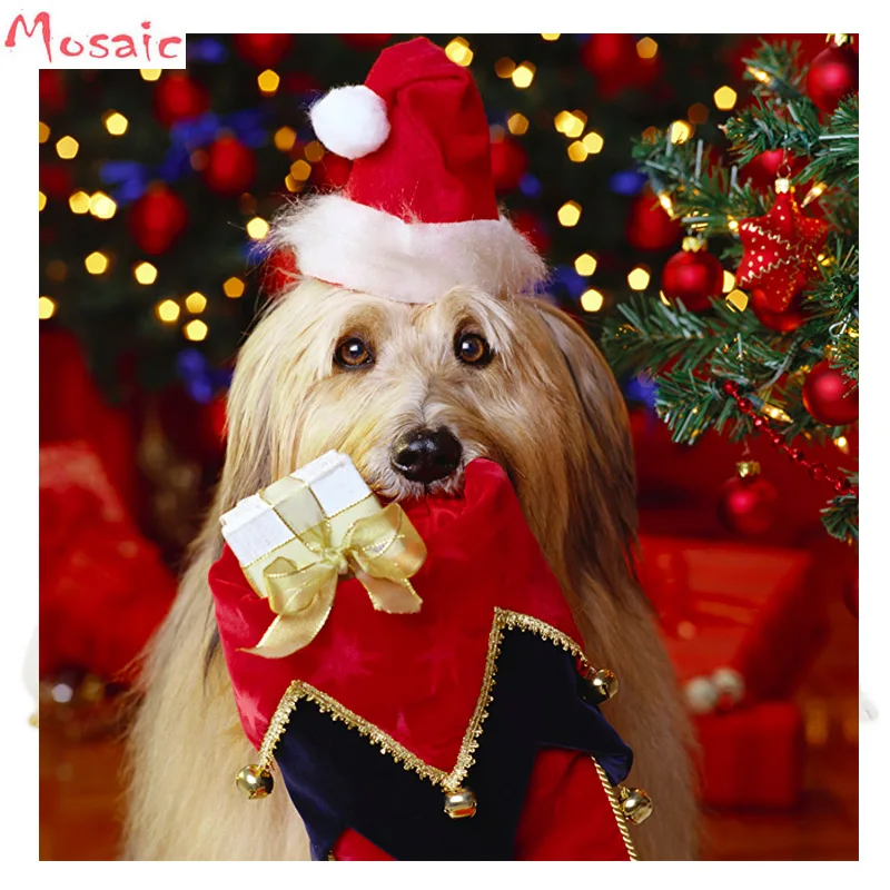 

diamond painting 5d diy cross stitch diamond embroidery full square drill Dogs Christmas Yorkshire terrier Winter hat Animals