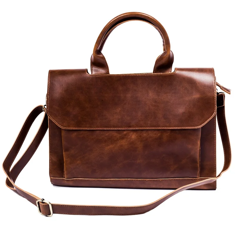 Men's briefcase Crazy horse leather diagonal cross shoulder bag male handbag messenger bags business 14 inch Laptop briefcases