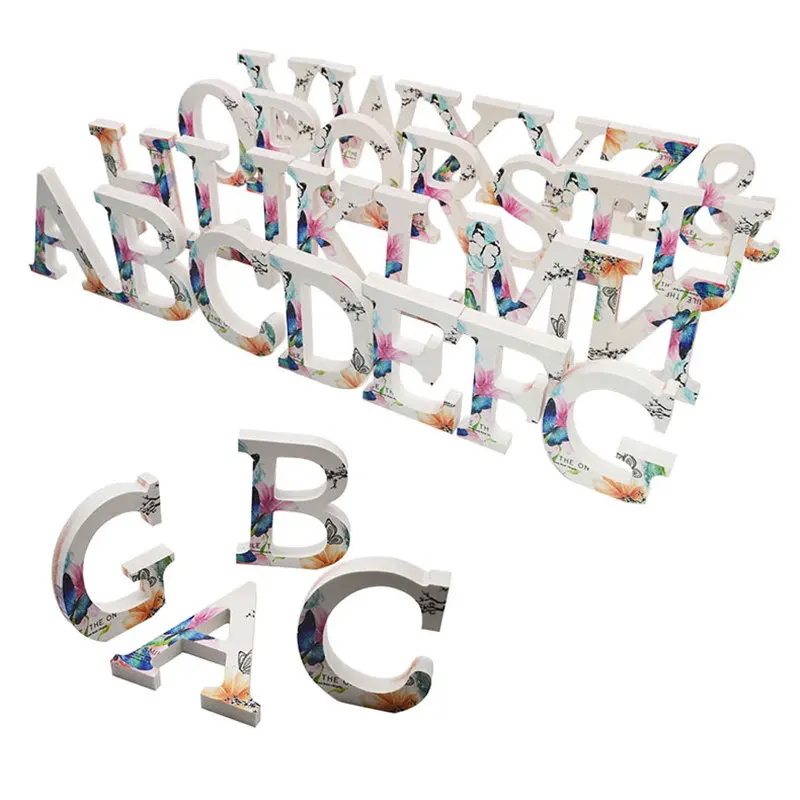 

27 Styles 10cm Alphabet Printed Design Butterfly Home Wood wooden Letter Used For Wedding Birthday Party Home Decoration