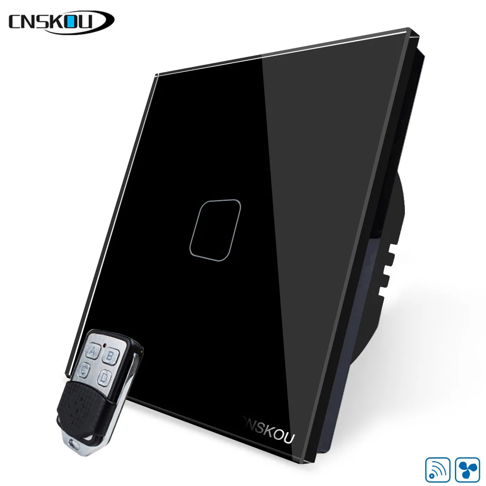 1gang RF FAN black CNSKOU 86 ЕС Великобритания Стандартный Wifi переключатель скорости вентилятора, белый кристалл стекло беспроводной пульт дистанционного управления настенный 1 комплект вентилятор сенсорный переключатель - Цвет: 1gang RF FAN black