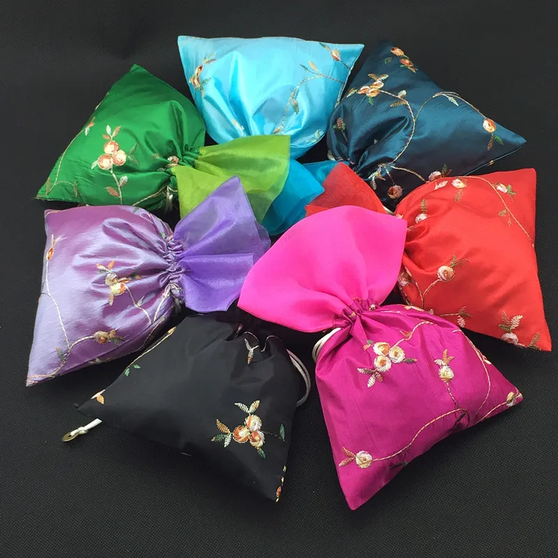 

Embroidery fruit Large Organza Bags 17x23cm Drawstring Christmas Gift Bags Bunk Silk Fabric Wedding Party Favor Bags Sachet 10pc