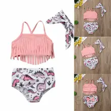 Лидер продаж модные милые для маленьких девочек без рукавов с животным принтом набор бикини кисточки купальники малышек купальный костюм