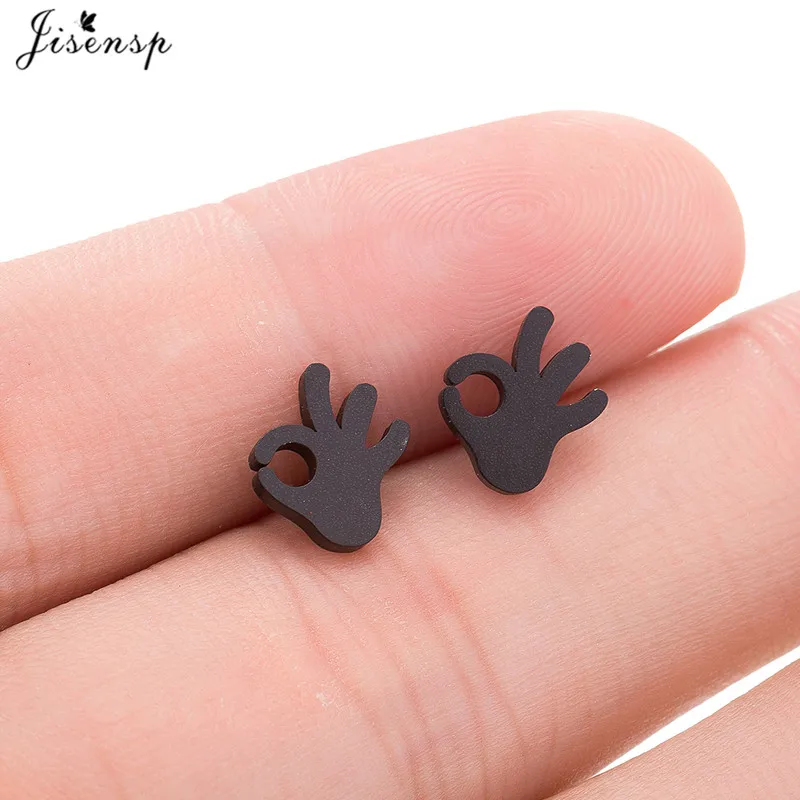 

Jisensp Trendy BTS Accessories Cool OK Gesture Finger Earrings for Women Men Titanium Steel Ear Stud Women Earings brincos
