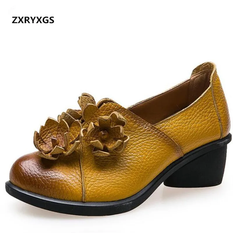 

2019 Newest famous Spring Flower Soft Genuine Leather Shoes wedding Elegant Comfort Women High Heel Shoes Woman Fashion Shoes