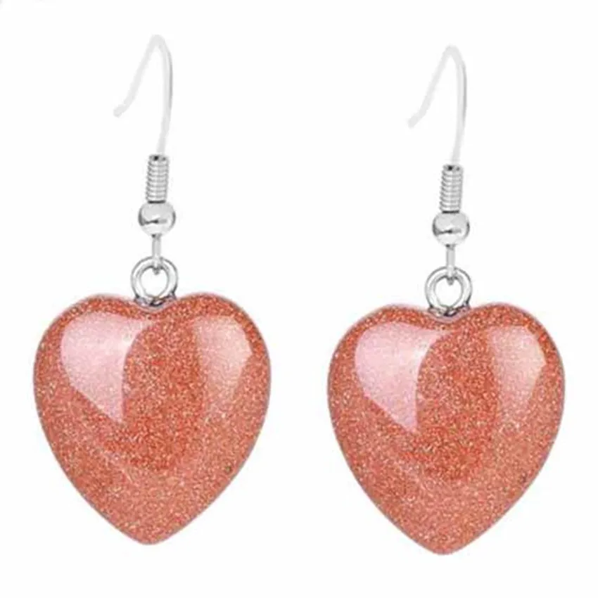 

100-Unique Romantic Style 1 Pair Silver Plated Golden Sand Stone Love Heart Drop Earrings Elegant Women Earrings